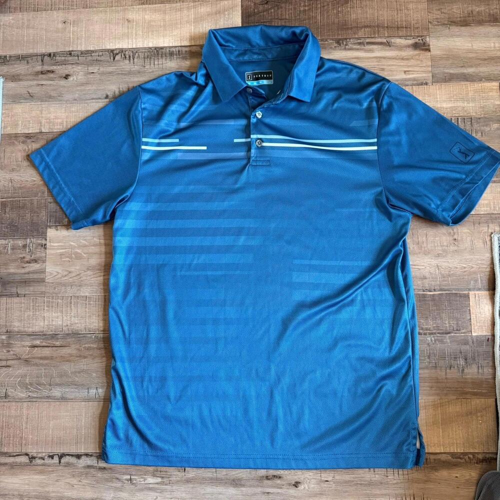 PGA TOUR Men's Blue Striped Golf Polo Shirt Size M Short Sleeve summer preppy